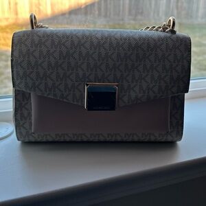Michael Kors Monogram Chain Crossbody in Gray and Mauve